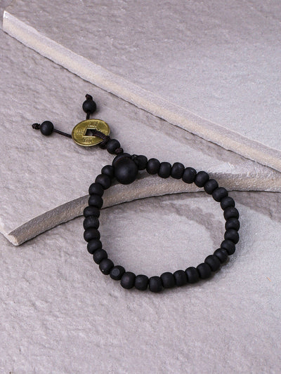 Men's Black Beaded Adjustable Braclet