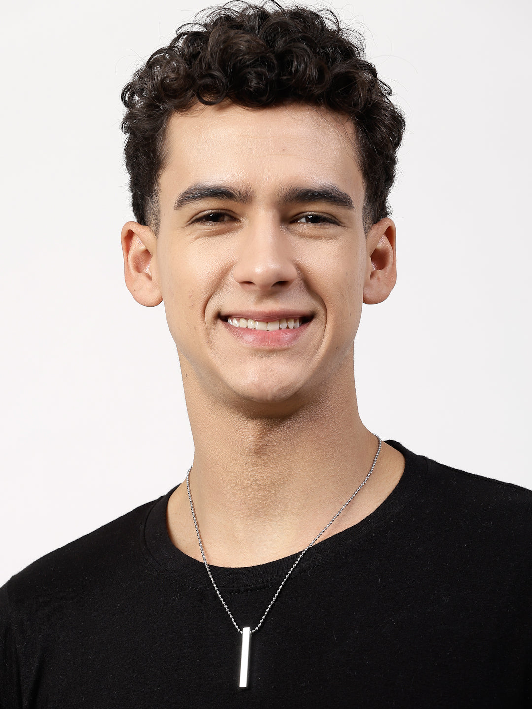 Men's Silver Rhodium Plated Bar Pendant & Chain