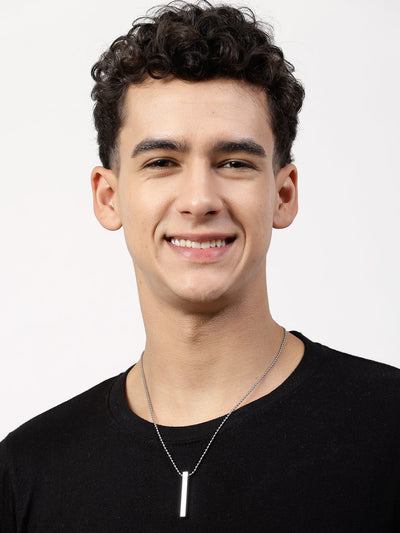 Men's Silver Rhodium Plated Bar Pendant & Chain