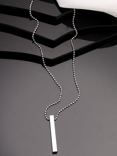 Men's Silver Rhodium Plated Bar Pendant & Chain