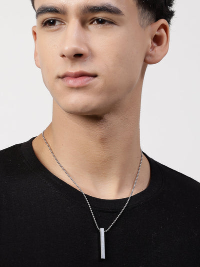 Men's Silver Rhodium Plated Bar Pendant & Chain