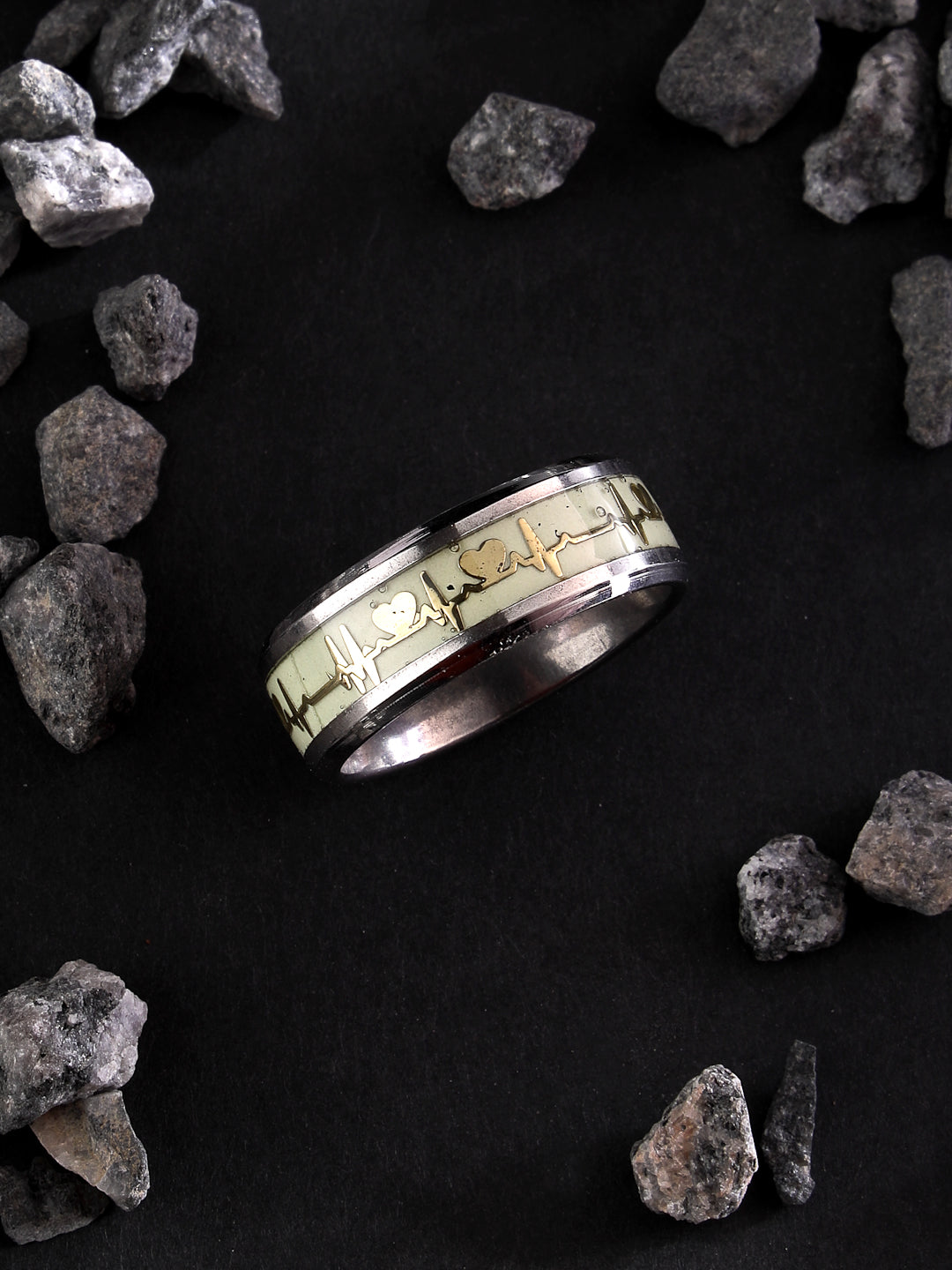 Men's Rhodium-Plated Silver-Toned Stainless Steel Finger Ring