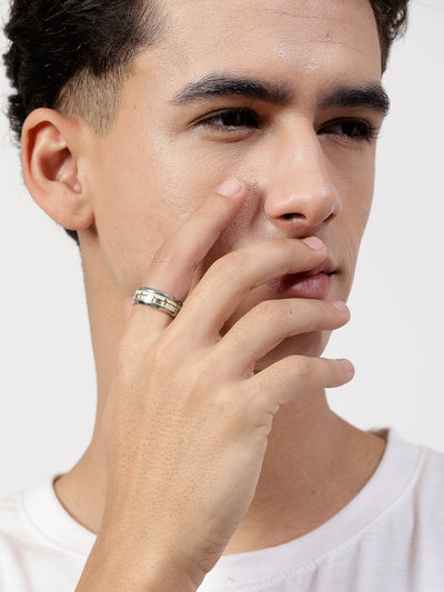 Men's Rhodium-Plated Silver-Toned Stainless Steel Finger Ring