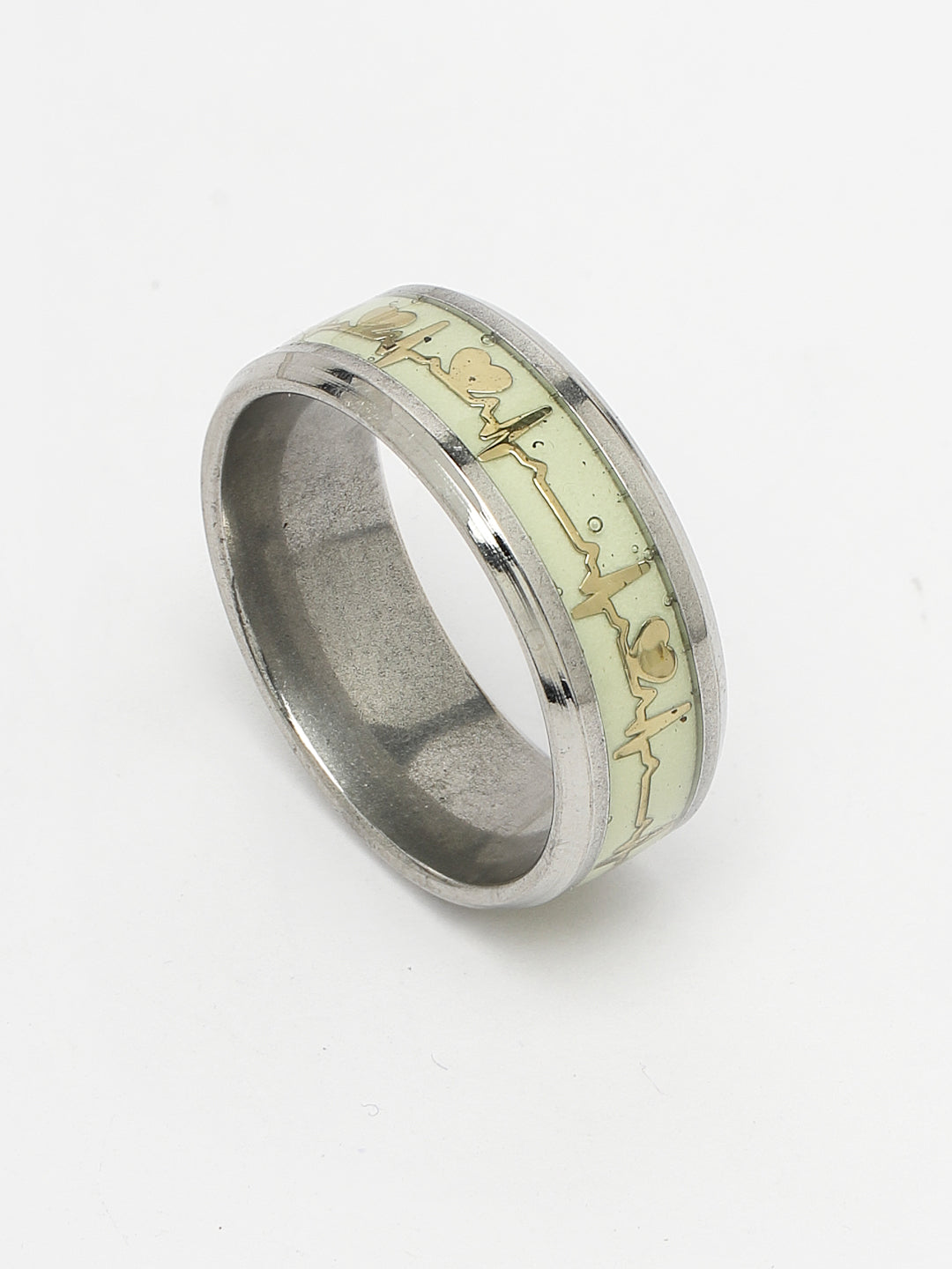 Men's Rhodium-Plated Silver-Toned Stainless Steel Finger Ring