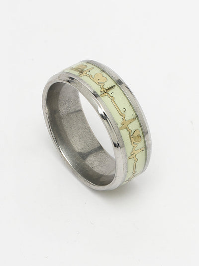 Men's Rhodium-Plated Silver-Toned Stainless Steel Finger Ring