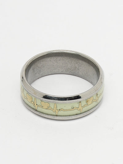 Men's Rhodium-Plated Silver-Toned Stainless Steel Finger Ring