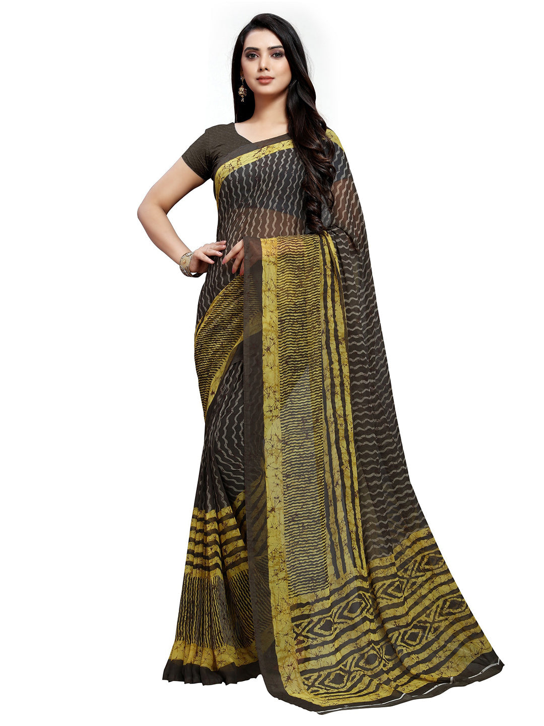 Women's Black Georgette Printed Saree