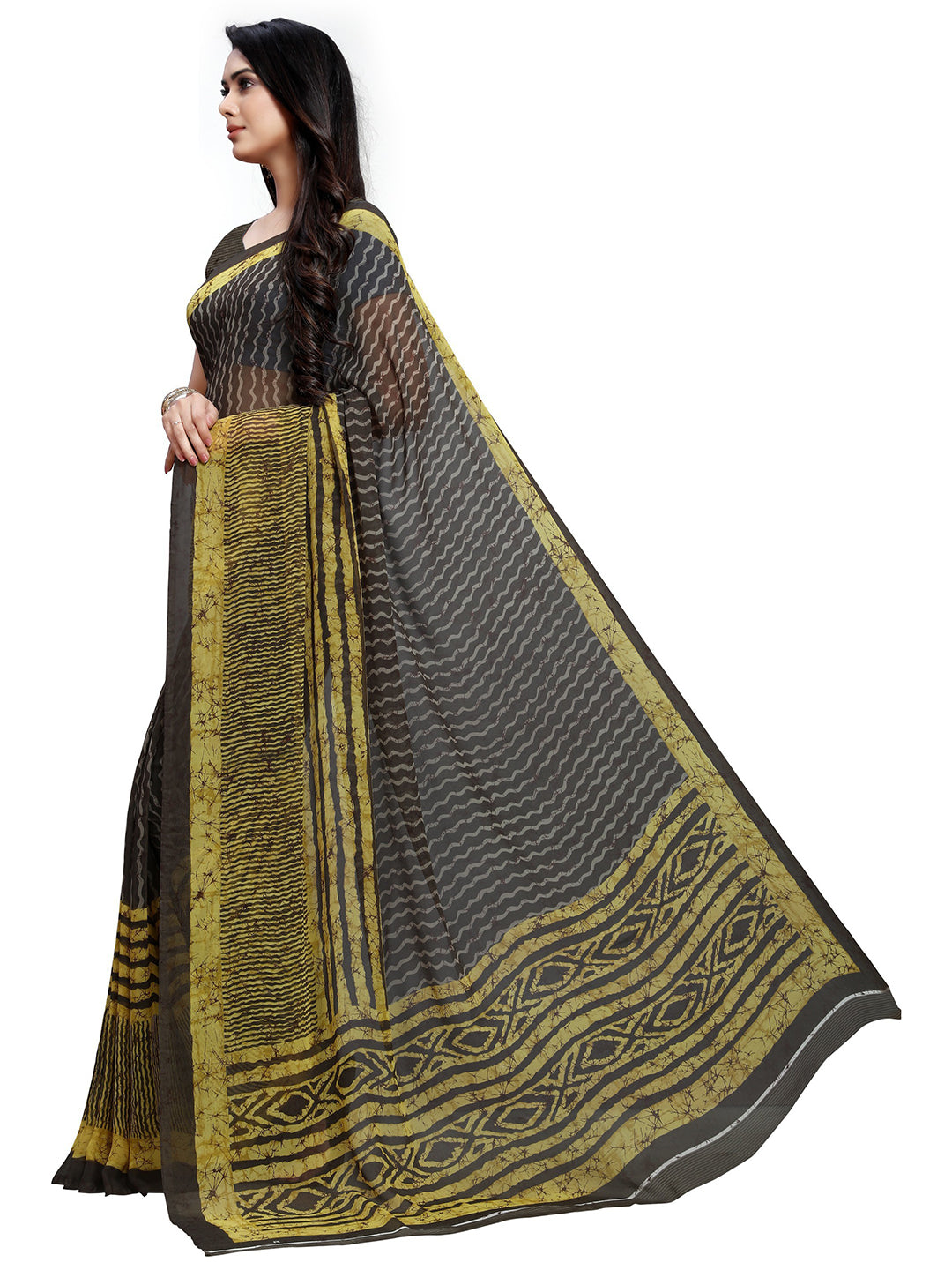Women's Black Georgette Printed Saree