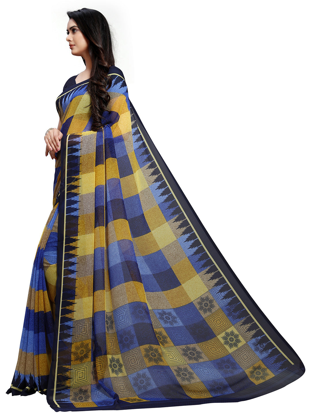 Women's Multicolor Georgette Checkered Saree
