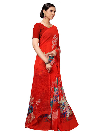 Women's Red Georgette Printed Saree