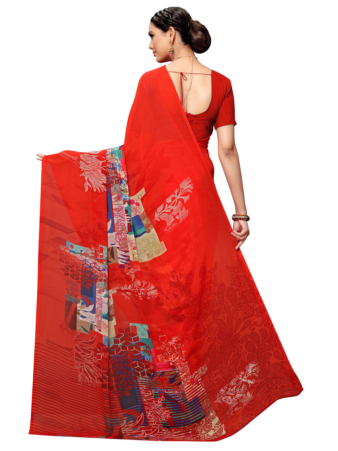 Women's Red Georgette Printed Saree