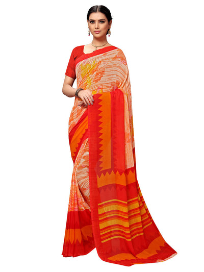 Women's Orange Georgette Printed Saree