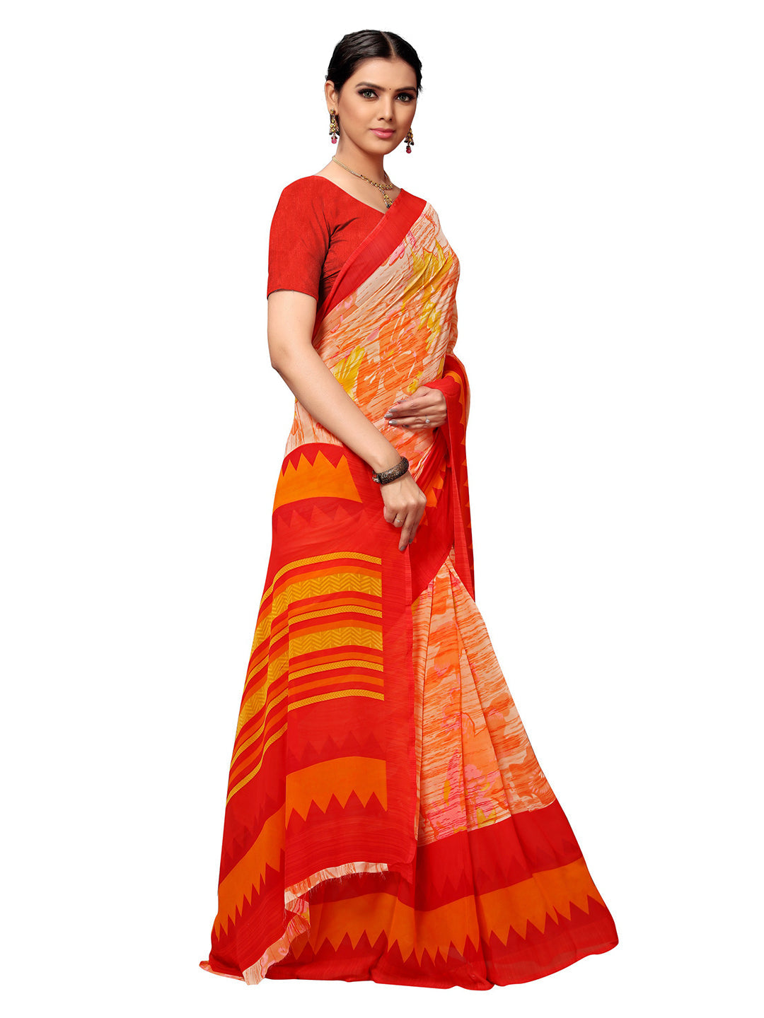 Women's Orange Georgette Printed Saree