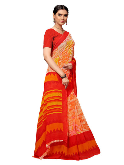 Women's Orange Georgette Printed Saree