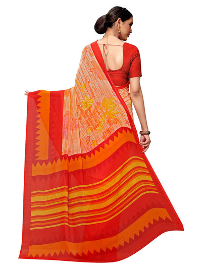 Women's Orange Georgette Printed Saree