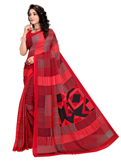 Women's Red Georgette Printed Saree