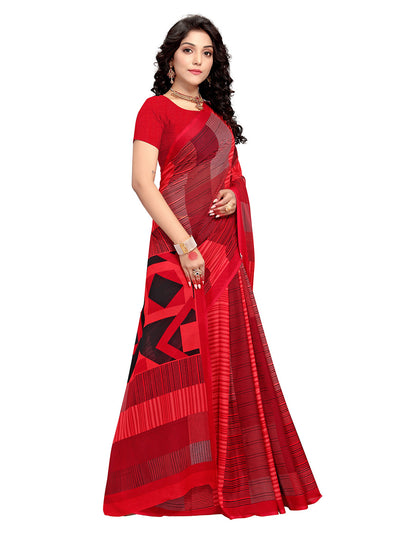 Women's Red Georgette Printed Saree