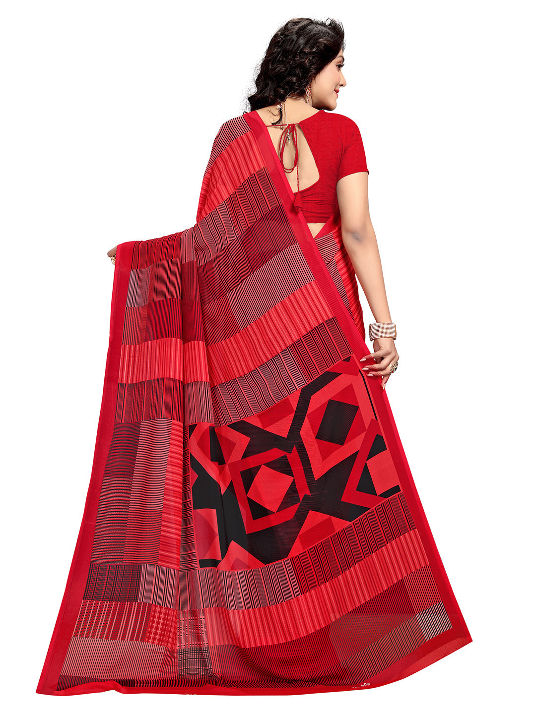 Women's Red Georgette Printed Saree