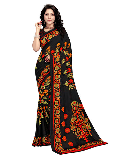 Women's Black Georgette Printed Saree