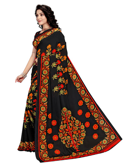 Women's Black Georgette Printed Saree