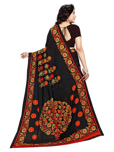 Women's Black Georgette Printed Saree