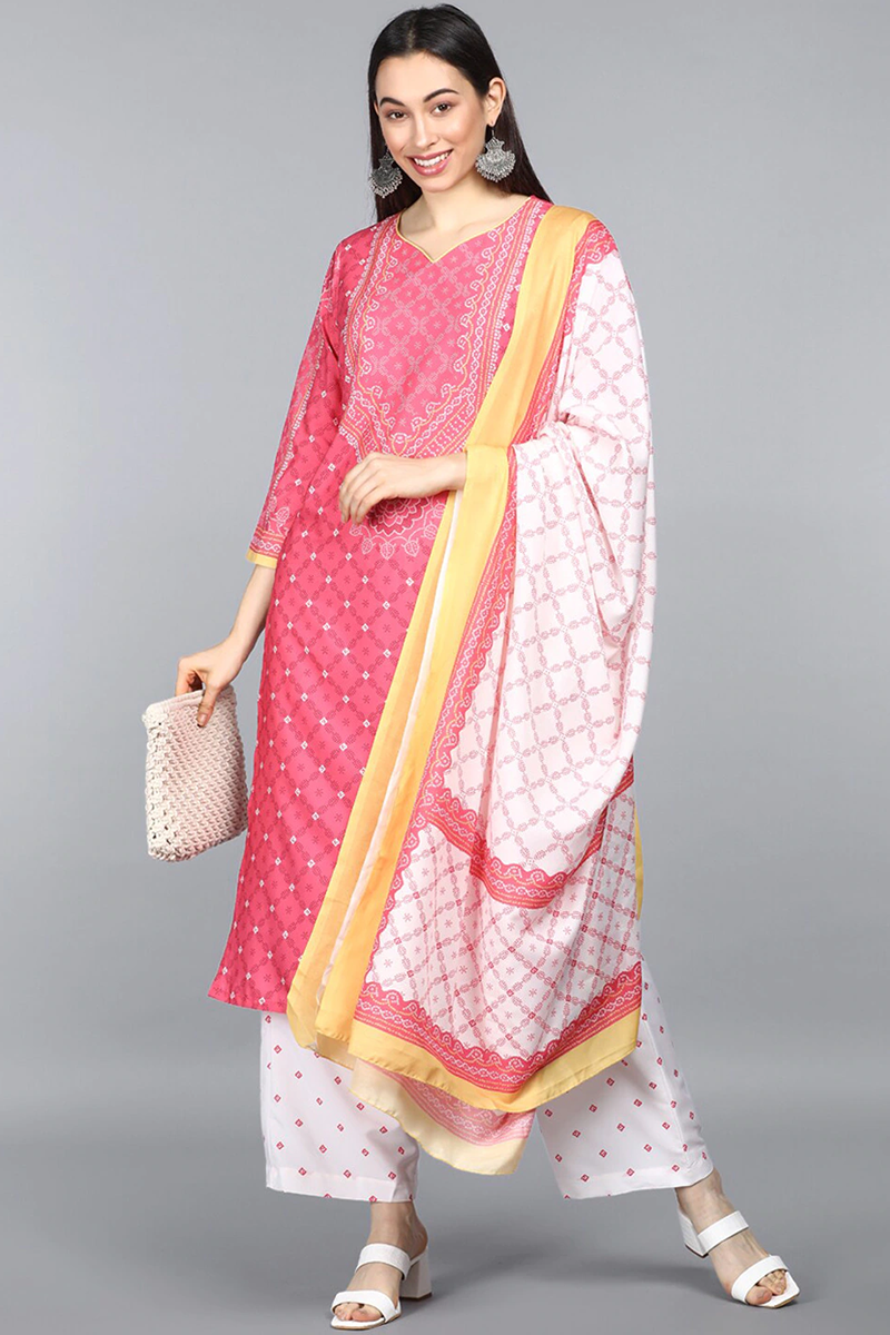 Women's Polyester Printed Kurta Pants And Dupatta Set