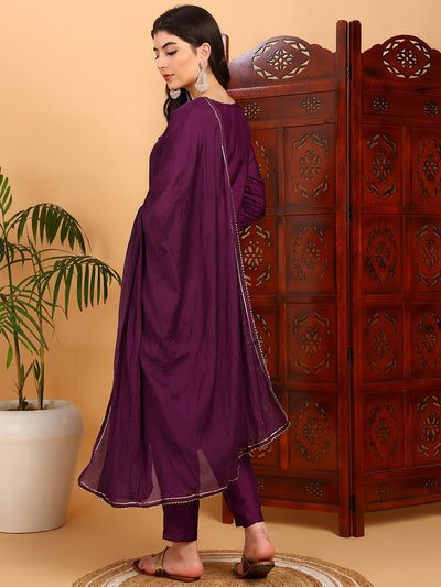 Women's Silk Blend Embroidered Kurta Pant With Dupatta