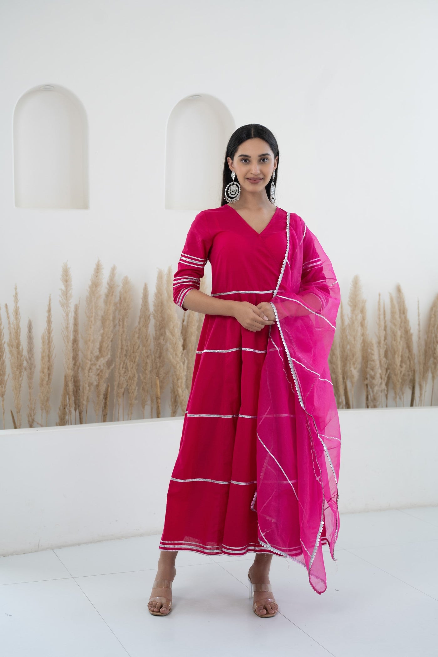 Women’s Pink Anarkali Gown with Dupatta by Myshka-