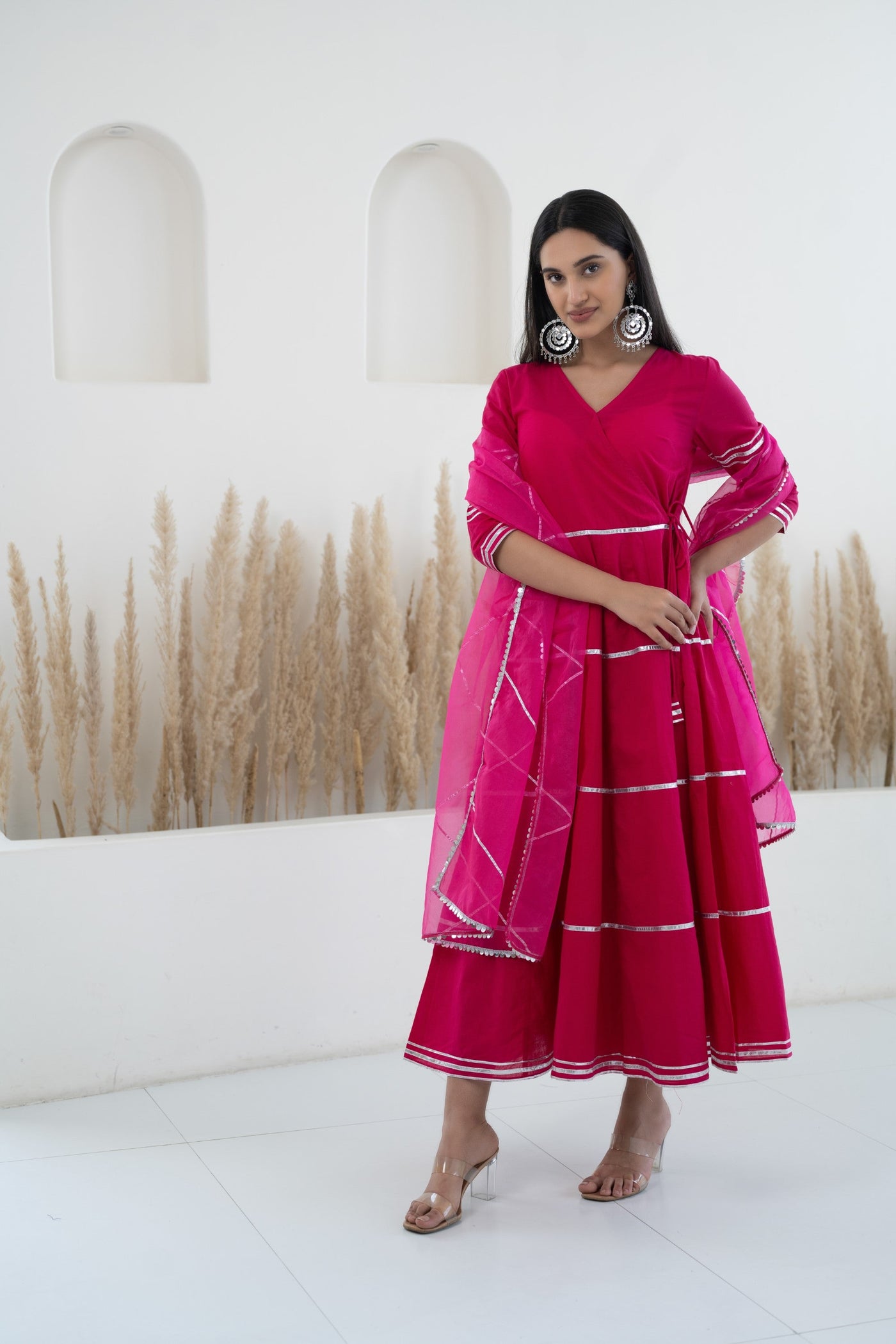 Women’s Pink Anarkali Gown with Dupatta by Myshka-