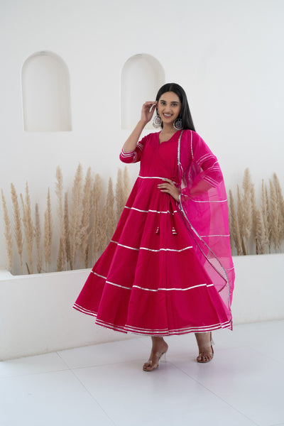 Women’s Pink Anarkali Gown with Dupatta by Myshka-