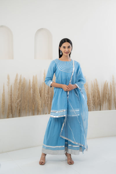Blue Sharara set for women by Myshka