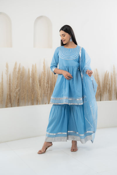 Blue Sharara set for women by Myshka