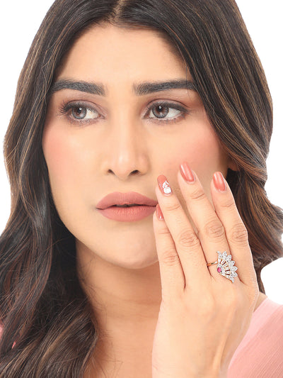 Women's Stylish Cubic Zirconia Studded Adjustable Gold-Plated Classy Ring