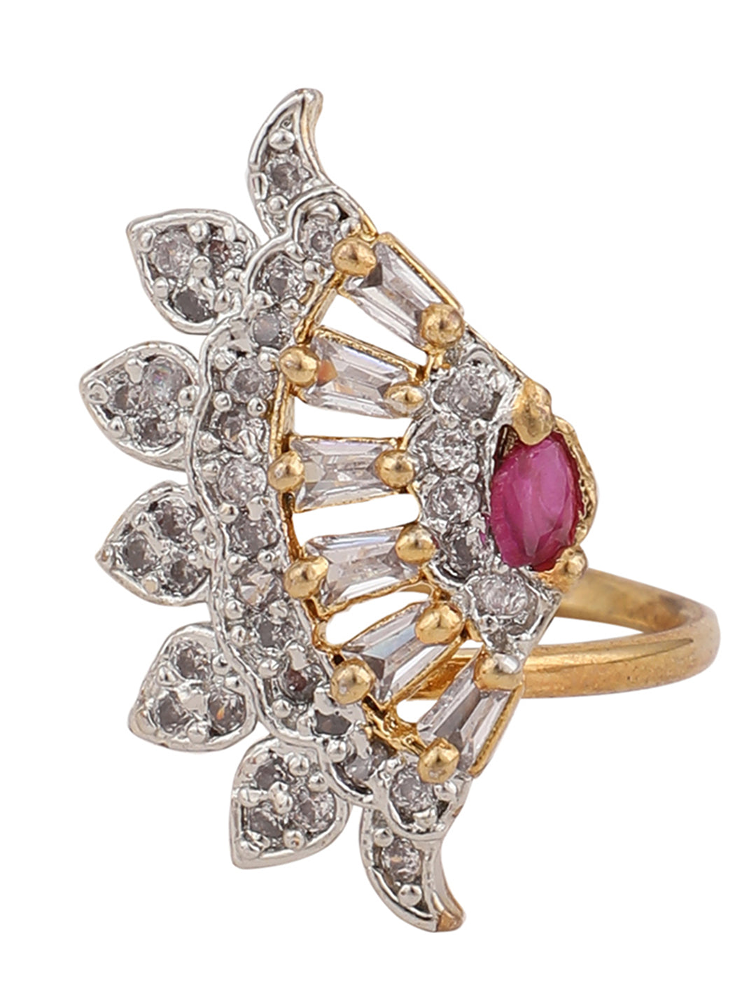 Women's Stylish Cubic Zirconia Studded Adjustable Gold-Plated Classy Ring