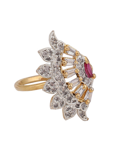 Women's Stylish Cubic Zirconia Studded Adjustable Gold-Plated Classy Ring