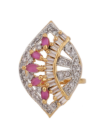 Women's Gold-Plated White Ad-Studded Handcrafted Adjustable Finger Ring