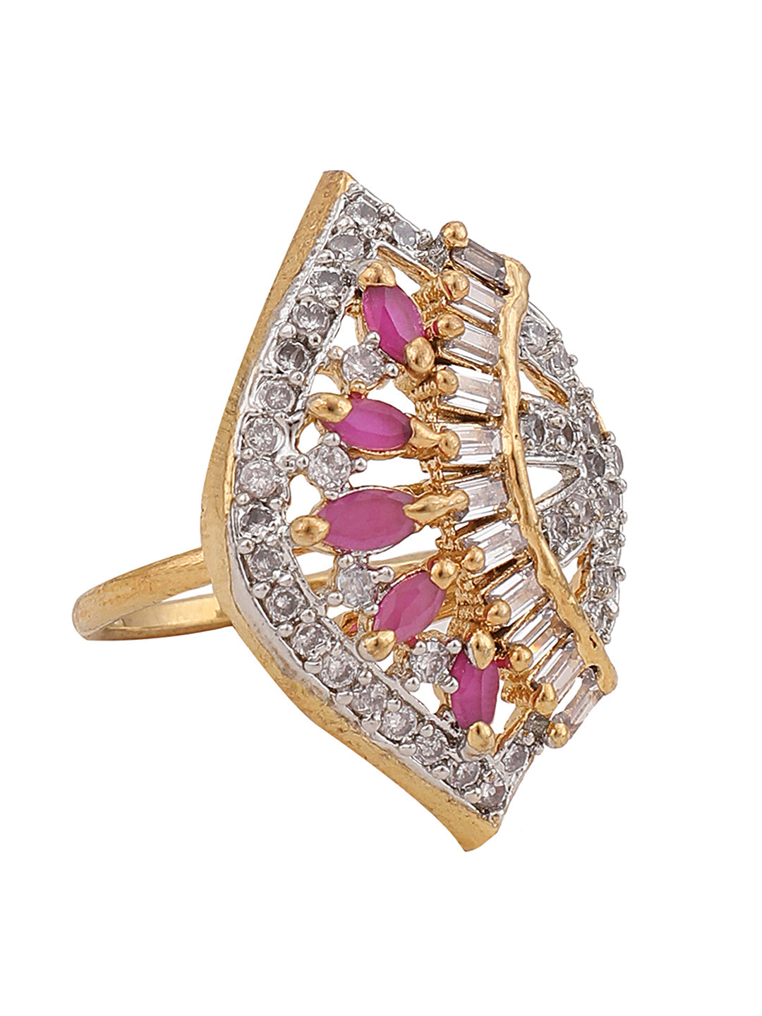 Women's Gold-Plated White Ad-Studded Handcrafted Adjustable Finger Ring