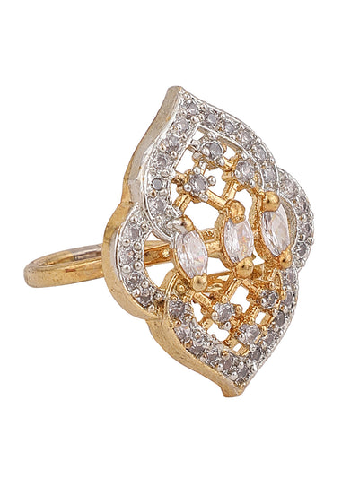 Women's American Diamond Gold Plated Stone Studded Adjustable Cocktail Ring