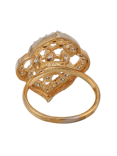 Women's American Diamond Gold Plated Stone Studded Adjustable Cocktail Ring