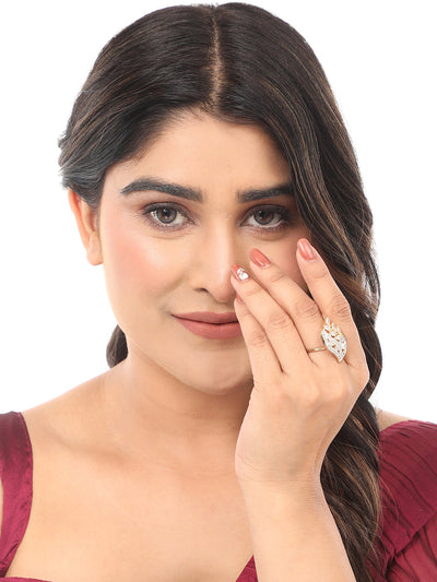Women's American Diamond Gold With Stone Studded Cocktail Ring