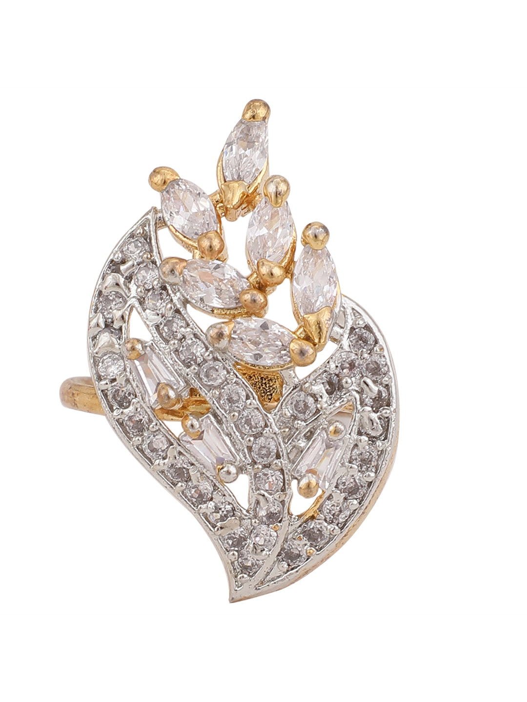 Women's American Diamond Gold With Stone Studded Cocktail Ring