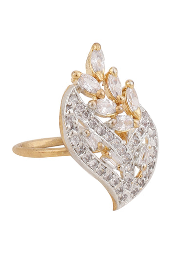 Women's American Diamond Gold With Stone Studded Cocktail Ring