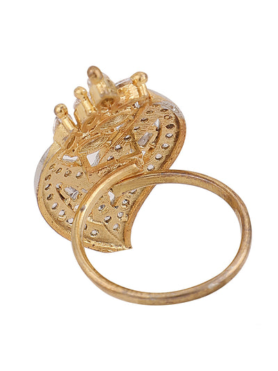 Women's American Diamond Gold With Stone Studded Cocktail Ring