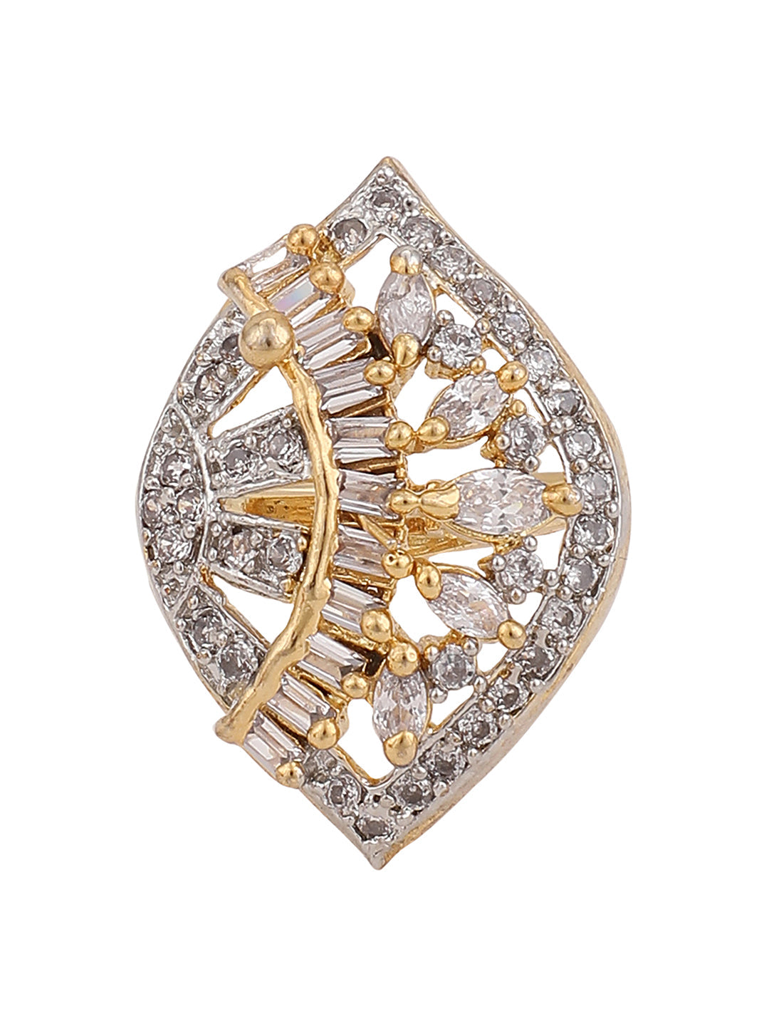 Women's Gold Plated White American Diamond Studded Adjustable Cocktail Ring