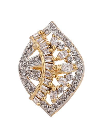 Women's Gold Plated White American Diamond Studded Adjustable Cocktail Ring
