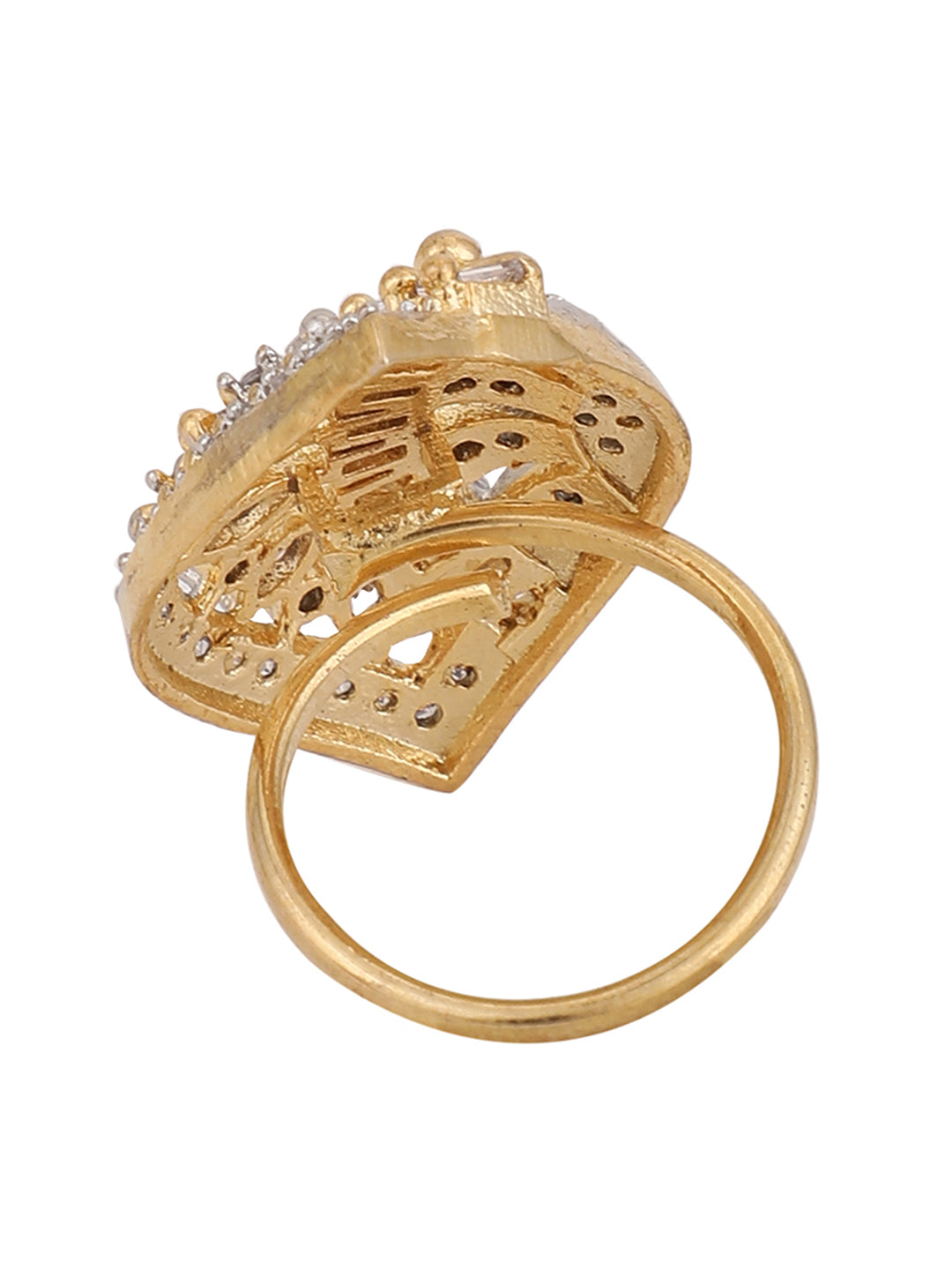 Women's Gold Plated White American Diamond Studded Adjustable Cocktail Ring