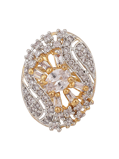 Women's Oval Shape Gold Plated White Cz Stone Studded Cocktail Ring