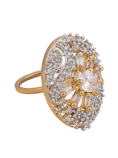 Women's Oval Shape Gold Plated White Cz Stone Studded Cocktail Ring