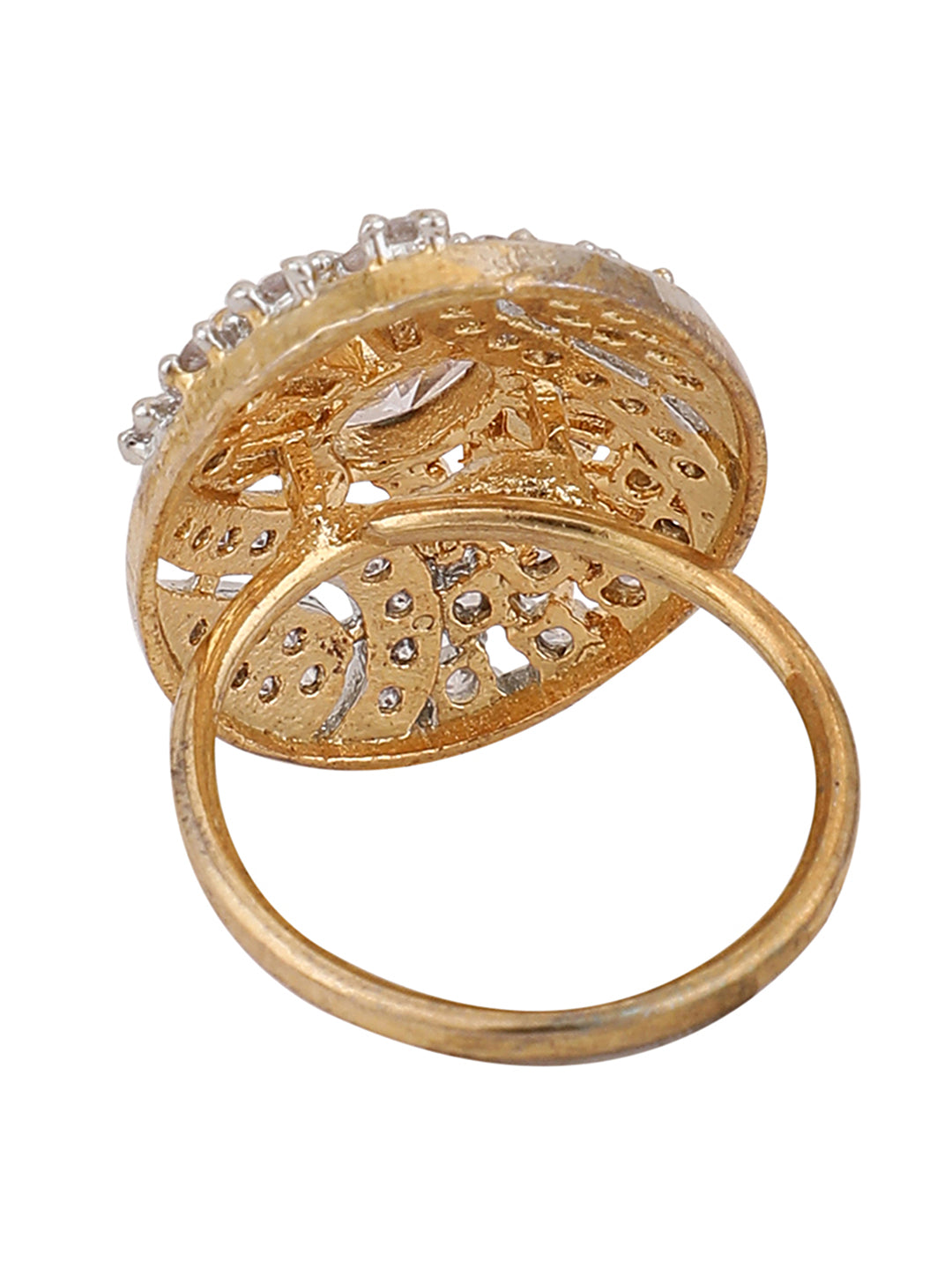 Women's Oval Shape Gold Plated White Cz Stone Studded Cocktail Ring