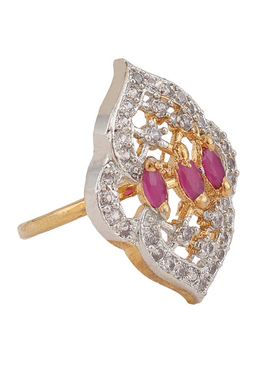 Women's Designer Classy Look American Diamond Magenta White Cocktail Ring